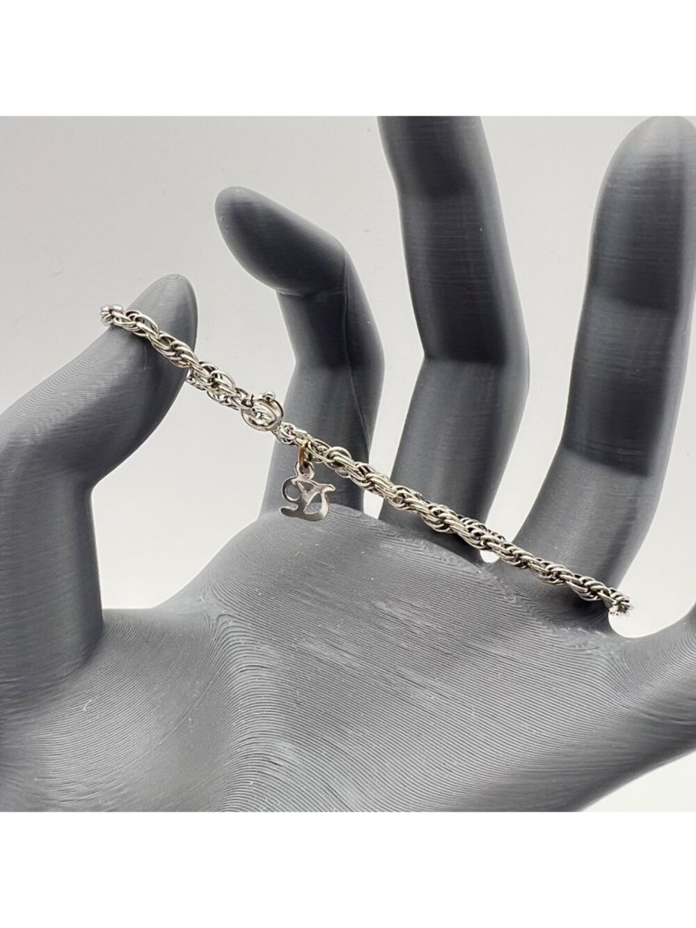 Signed Danecraft Sterling Silver Rope Chain Bracelet Logo Charm 7" Vintage 3.01g